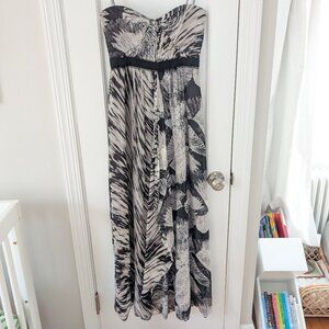 BCBG MAX AZRIA 100% Silk Strapless Maxi Dress Black White Formal